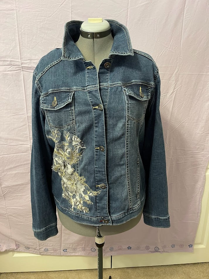 Denim Jacket with lace & applique