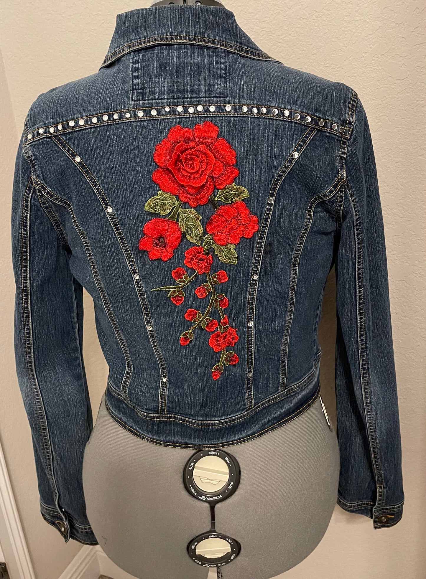 Denim Heart and Roses and Bling
