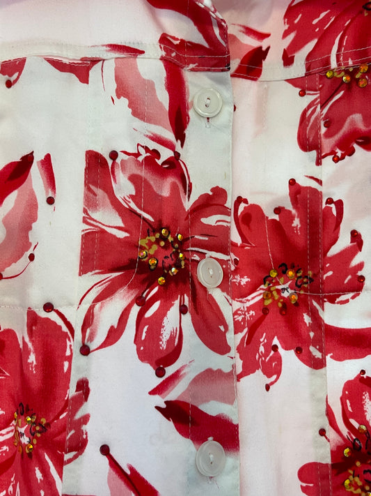 Ladies Red and Bling Flowered  Cotton  Summer Jacket/ON SALE